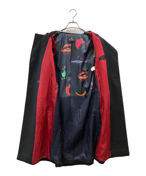 PAUL SMITH（ポールスミス）Paul Smith (ポールスミス) 裏地アニマル柄ダブルチェスターコート ブラック サイズ:40の古着・服飾アイテム