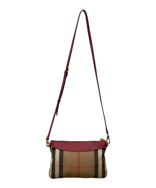 BURBERRY（バーバリー）BURBERRY (バーバリー) ノヴァチェックショルダーバッグ ベージュ×レッドの古着・服飾アイテム