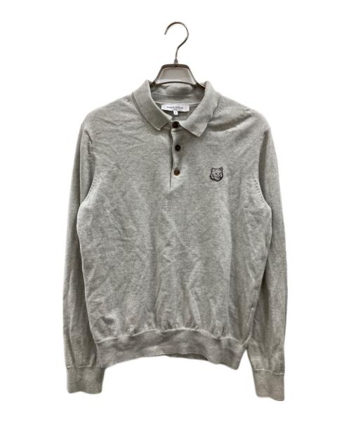 maison kitsune（メゾンキツネ）maison kitsune (メゾンキツネ) グリーン ボールド フォックスヘッド パッチ ニットポロシャツ グレー サイズ:Mの古着・服飾アイテム