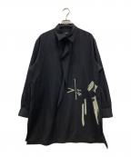 Y'sワイズ）の古着「WOOL GARBADINE TEST-DRAWING PRINTED LEFT FLAP BLOUSE」｜ブラック