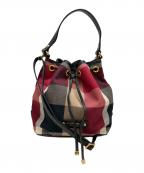 BLUE LABEL CRESTBRIDGEブルーレーベルクレストブリッジ）の古着「2wayチェックショルダーバッグ」｜ベージュ×レッド