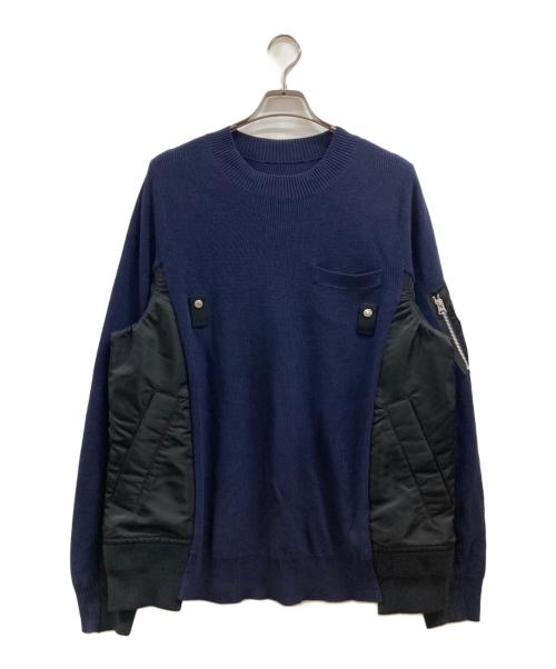 sacai（サカイ）sacai (サカイ) MA-1ドッキング モックニット ネイビー×ブラック サイズ:3の古着・服飾アイテム