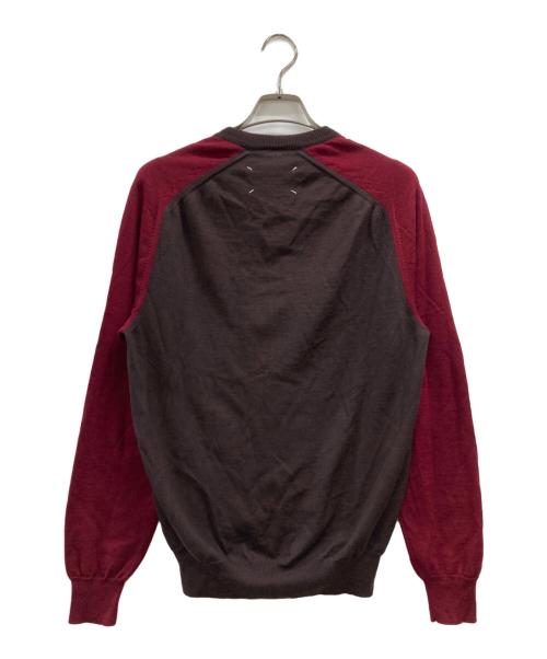 Maison Margiela（メゾンマルジェラ）Maison Margiela (メゾンマルジェラ) 2TONE V-NECK KNIT ブラウンｘバーガンディー サイズ:1の古着・服飾アイテム