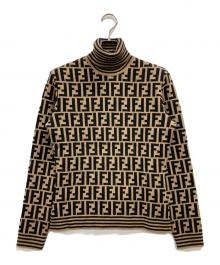 FENDI（フェンディ）の古着「ズッカ柄タートルネックニット」｜ベージュ×ブラック