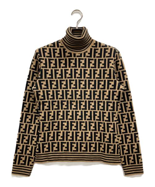 FENDI（フェンディ）FENDI (フェンディ) ズッカ柄タートルネックニット ベージュ×ブラック サイズ:40の古着・服飾アイテム