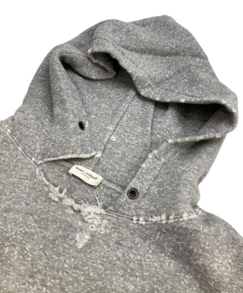 Saint Laurent Paris（サンローランパリ）Saint Laurent Paris (サンローランパリ) バックプリントダメージ加工パーカー グレー サイズ:Lの古着・服飾アイテム