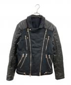 BALMAINバルマン）の古着「レザースウェットライダースジャケット」｜ブラック