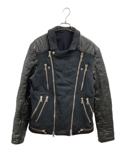 BALMAIN（バルマン）BALMAIN (バルマン) レザースウェットライダースジャケット ブラック サイズ:Lの古着・服飾アイテム