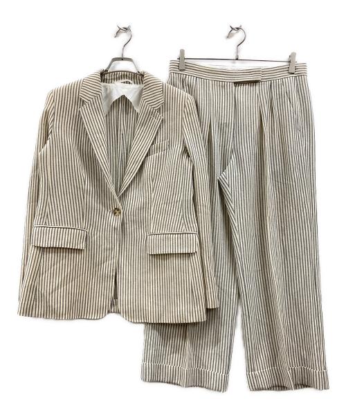 MaxMara（マックスマーラ）MaxMara (マックスマーラ) ストライプセットアップスーツ アイボリー サイズ:44の古着・服飾アイテム