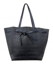 CELINE（セリーヌ）の古着「クロコ型押しトートバッグ」｜ネイビー