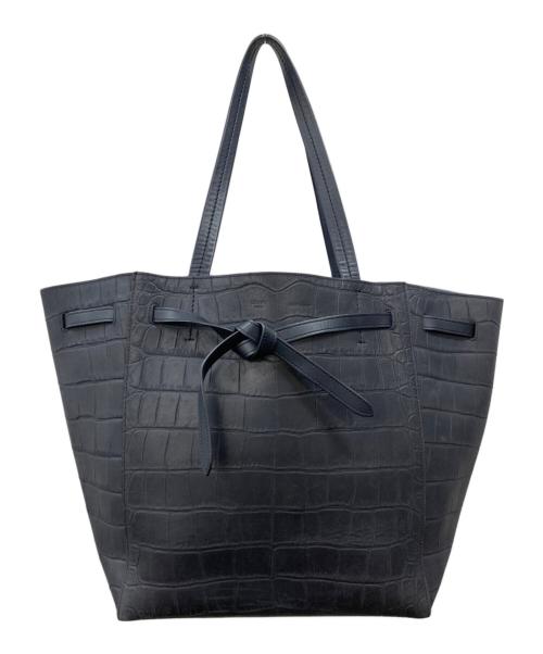 CELINE（セリーヌ）CELINE (セリーヌ) クロコ型押しトートバッグ ネイビーの古着・服飾アイテム