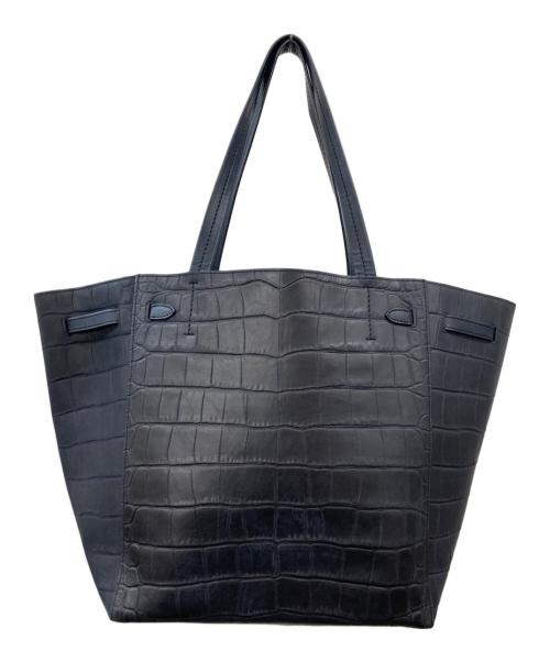 CELINE（セリーヌ）CELINE (セリーヌ) クロコ型押しトートバッグ ネイビーの古着・服飾アイテム