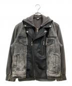 DIESELディーゼル）の古着「D-LOSTY パッチワークレイヤードデニムジャケット」｜グレー