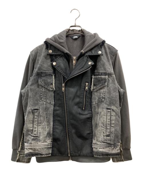 DIESEL（ディーゼル）DIESEL (ディーゼル) D-LOSTY パッチワークレイヤードデニムジャケット グレー サイズ:Sの古着・服飾アイテム