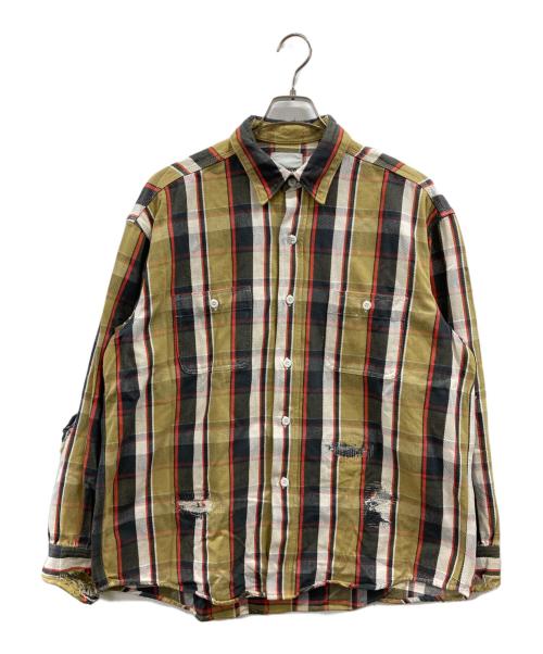 BOWWOW（バウワウ）BOWWOW (バウワウ) REPAIR AGEING FLANNEL SHIRTS カーキ サイズ:XLの古着・服飾アイテム