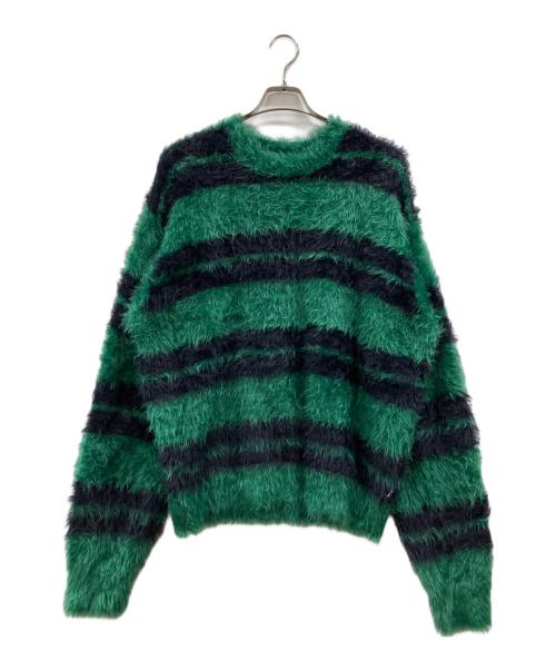 stussy（ステューシー）stussy (ステューシー) Hairy Stripe Crew Sweater グリーン×ネイビー サイズ:Lの古着・服飾アイテム