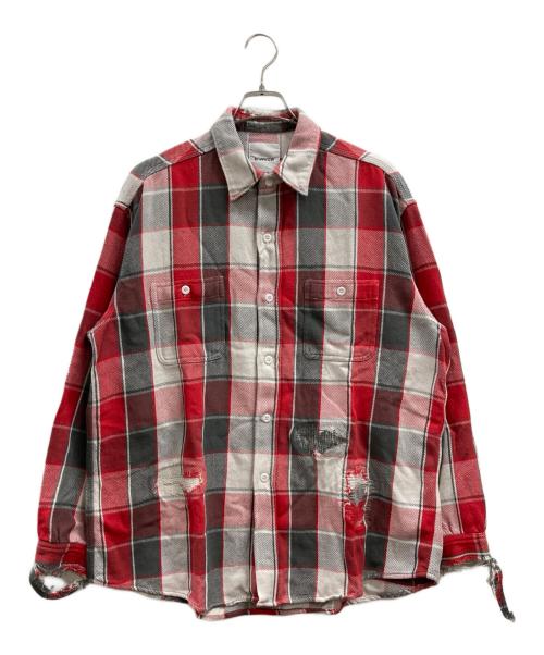 BOWWOW（バウワウ）BOWWOW (バウワウ) repair ageing flannel shirts レッド サイズ:M 未使用品の古着・服飾アイテム