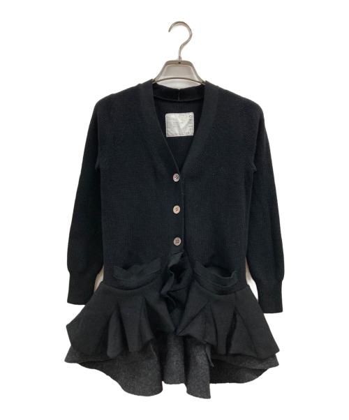 sacai（サカイ）sacai (サカイ) 二重ペプラムニットカーディガン ブラック サイズ:1の古着・服飾アイテム