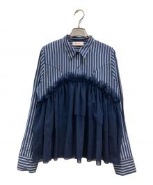 POPPY（ポピー）の古着「TULLE DOCKING FLARE SHIRT」｜ネイビー