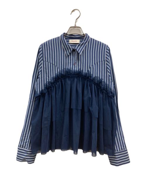 POPPY（ポピー）POPPY (ポピー) TULLE DOCKING FLARE SHIRT ネイビー サイズ:FREEの古着・服飾アイテム