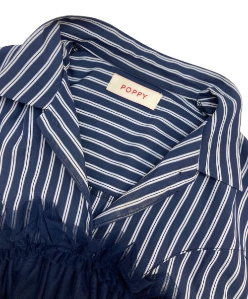 POPPY（ポピー）POPPY (ポピー) TULLE DOCKING FLARE SHIRT ネイビー サイズ:FREEの古着・服飾アイテム