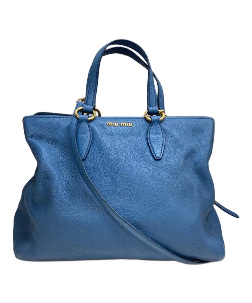 MIU MIU（ミュウミュウ）MIU MIU (ミュウミュウ) シュリンクレザー2WAYバッグ　ヴィッテロカリブ ブルーの古着・服飾アイテム