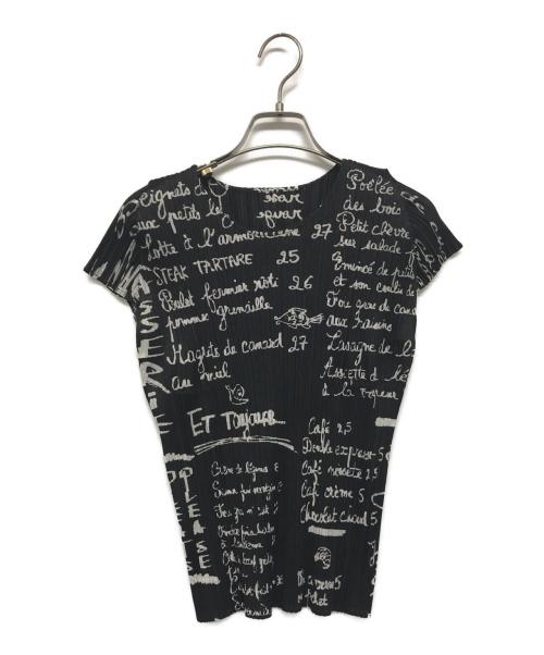 PLEATS PLEASE（プリーツプリーズ）PLEATS PLEASE (プリーツプリーズ) フレンチメニュー柄ノースリーブカットソー ブラック サイズ:SIZE 3の古着・服飾アイテム