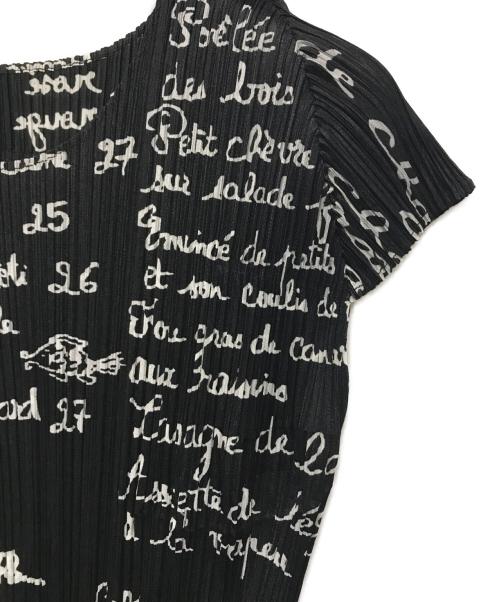 PLEATS PLEASE（プリーツプリーズ）PLEATS PLEASE (プリーツプリーズ) フレンチメニュー柄ノースリーブカットソー ブラック サイズ:SIZE 3の古着・服飾アイテム