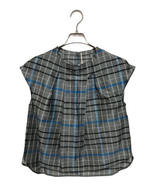 K.T KIYOKO TAKASE（ケーティー キヨコタカセ）K.T KIYOKO TAKASE (ケーティー キヨコタカセ) シアーリネンチェック フレンチスリーブブラウス グレー サイズ:9の古着・服飾アイテム