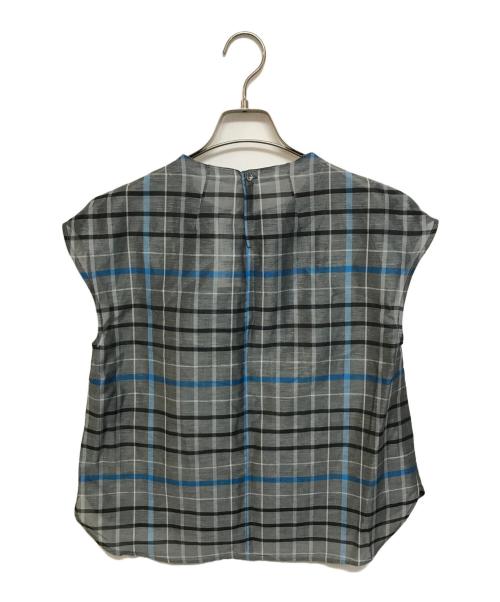 K.T KIYOKO TAKASE（ケーティー キヨコタカセ）K.T KIYOKO TAKASE (ケーティー キヨコタカセ) シアーリネンチェック フレンチスリーブブラウス グレー サイズ:9の古着・服飾アイテム