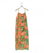 GANNIガニー）の古着「フラワースリットワンピース」｜グリーン×オレンジ
