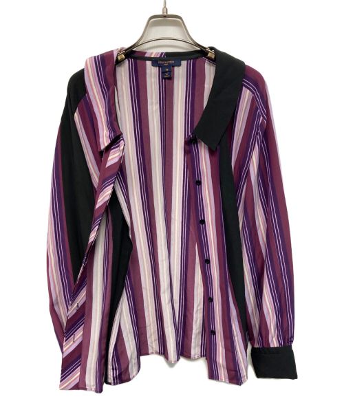 LOUIS VUITTON（ルイ ヴィトン）LOUIS VUITTON (ルイ ヴィトン) ストライプボウタイブラウス パープル サイズ:38の古着・服飾アイテム
