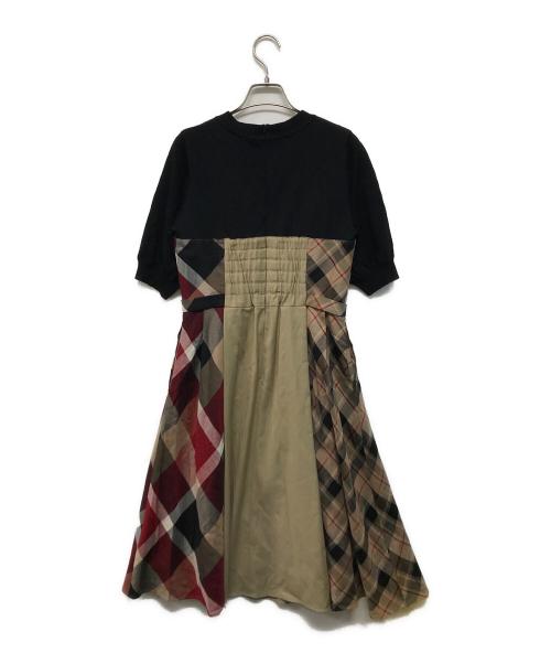 BLUE LABEL CRESTBRIDGE（ブルーレーベルクレストブリッジ）BLUE LABEL CRESTBRIDGE (ブルーレーベルクレストブリッジ) チェックエアリーツイルワンピース ブラック×ベージュ サイズ:38の古着・服飾アイテム