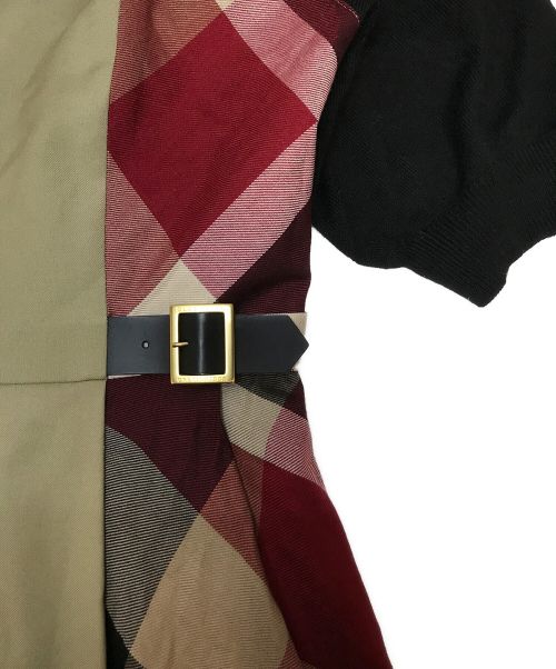 BLUE LABEL CRESTBRIDGE（ブルーレーベルクレストブリッジ）BLUE LABEL CRESTBRIDGE (ブルーレーベルクレストブリッジ) チェックエアリーツイルワンピース ブラック×ベージュ サイズ:38の古着・服飾アイテム