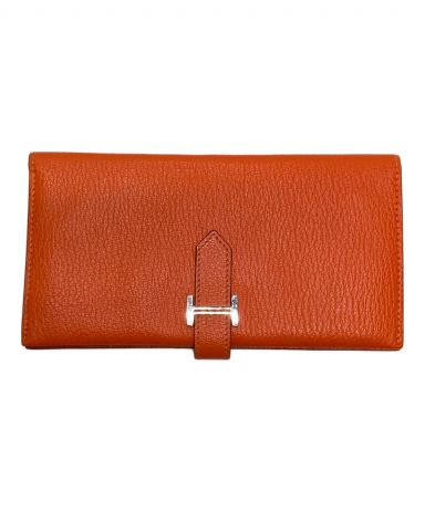 中古・古着通販】HERMES (エルメス) ベアン長財布 オレンジ｜ブランド