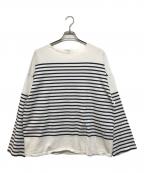 MARKAマーカ）の古着「BASQUE SHIRT ORGANIC COTTON PANEL BORDER」｜ホワイト×ネイビー