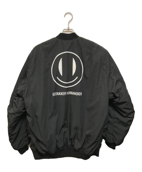 RAF SIMONS（ラフシモンズ）RAF SIMONS (ラフシモンズ) SMILEY (スマイリー) BOMBER JACKET WITH PRINT AND BADGE ブラック サイズ:XSの古着・服飾アイテム