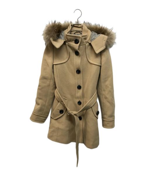 BURBERRY BLUE LABEL（バーバリーロンドンブルーレーベル）BURBERRY BLUE LABEL (バーバリーロンドンブルーレーベル) フーデットウールコート ベージュ サイズ:40の古着・服飾アイテム
