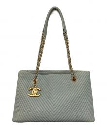 CHANEL（シャネル）の古着「Vステッチ チェーントートバッグ」｜ライトブルー