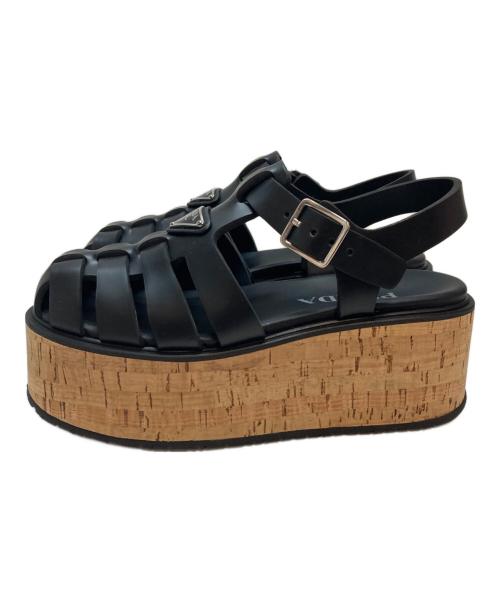 PRADA（プラダ）PRADA (プラダ) ウェッジプラットフォームラバーサンダル ブラック サイズ:37の古着・服飾アイテム