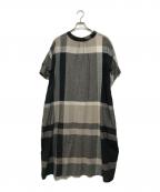 nop de nodノップドゥノッド）の古着「リネンコットンチェックワンピース」｜ブラウン