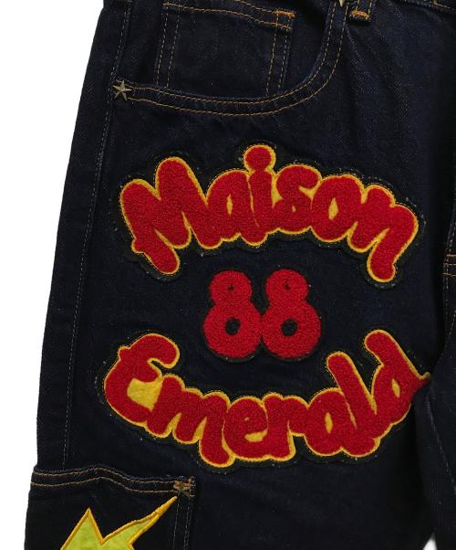 maison emerald（メゾンエメラルド）maison emerald (メゾンエメラルド) ワッペン付きデニムパンツ ネイビー サイズ:SIZE Ｍの古着・服飾アイテム