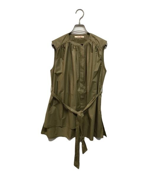 BACCA（バッカ）BACCA (バッカ) シャイニングタイプライター ベルテッドブラウス カーキ サイズ:Sの古着・服飾アイテム