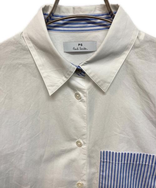 PS Paul Smith（ＰＳポールスミス）PS Paul Smith (ＰＳポールスミス) パッチワーク ストライプシャツ ホワイト サイズ:40の古着・服飾アイテム