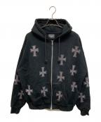 Unknown londonアンノウンロンドン）の古着「Cross Rhinestone Zip Up Hoodie」｜ブラック