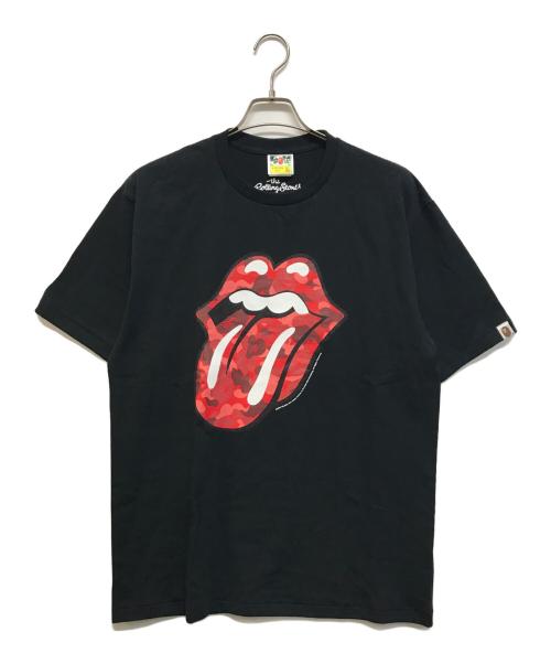 A BATHING APE（ア ベイシング エイプ）A BATHING APE (ア ベイシング エイプ) ROLLING STONES (ローリングストーンズ) 25SS Camo Tongue S/S Tee ブラック サイズ:XLの古着・服飾アイテム