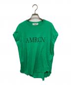 Americanaアメリカーナ）の古着「フレンチスリーブ フロントロゴ プリントTシャツ」｜グリーン