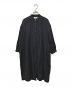 SOILソイル）の古着「ウールリネンバンドカラーピンタックワンピース」｜ブラック