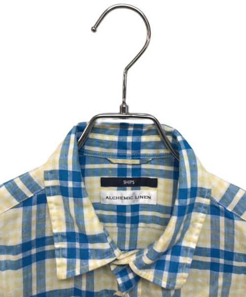 SHIPS（シップス）SHIPS (シップス) SOLOTEX(R) リネン レギュラーカラー シャツ ブルー×イエロー サイズ:Mの古着・服飾アイテム