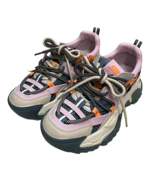 STEVE MADDEN（スティーブマデン）Steve Madden (スティーブマデン) Kingdom ボリュームソールダブルレースアップスニーカー ベージュ×ピンク サイズ:24cmの古着・服飾アイテム